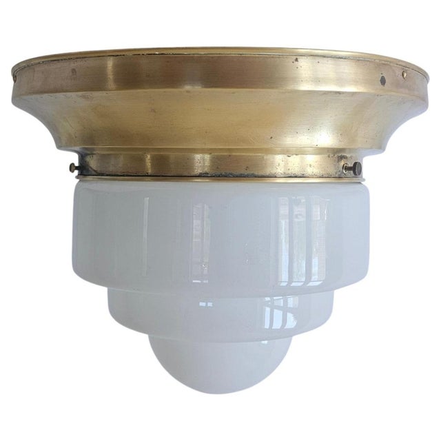 Art Deco Brass and Milk Glass Flush Mount by Franta Anyz, 1930s For Sale - Image 15 of 15