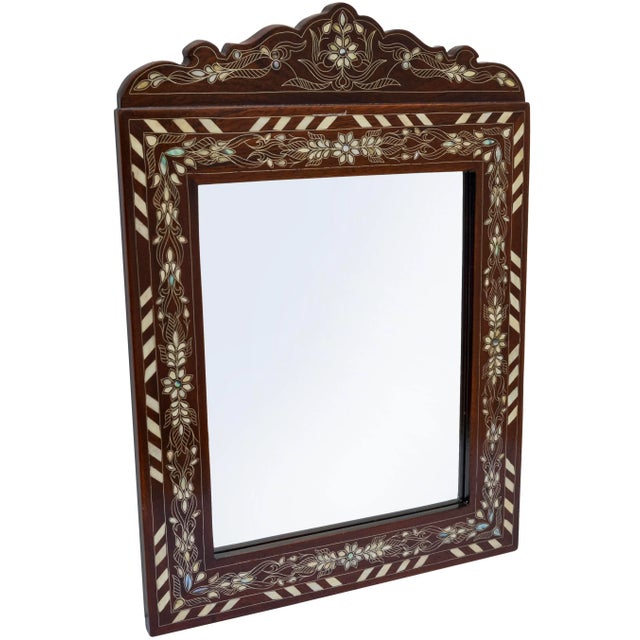 Moroccan Vintage Handcrafted Mother-of-Pearl Inlaid Mirror With Moorish Marquetry For Sale - Image 3 of 8