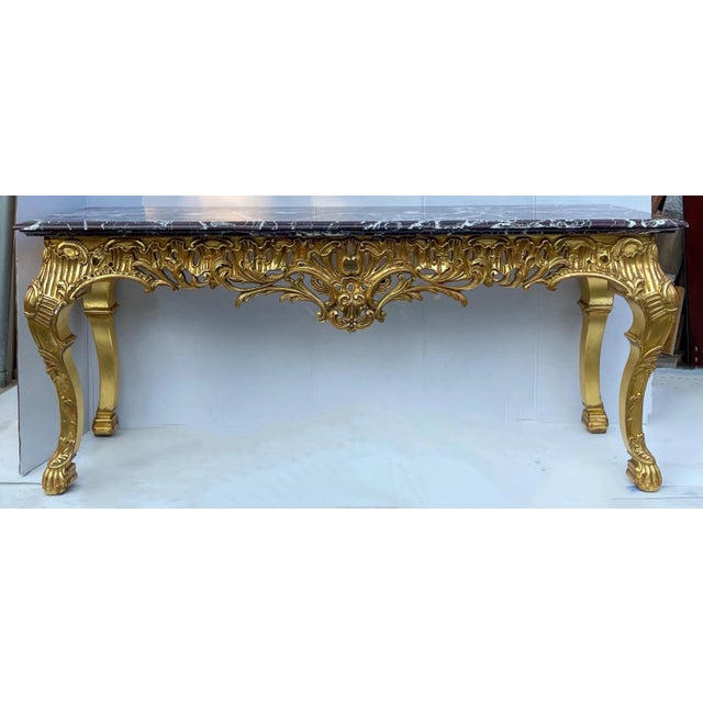 Italian Rococo Style Carved Giltwood Rouge Marble Top Console Table For Sale - Image 9 of 9