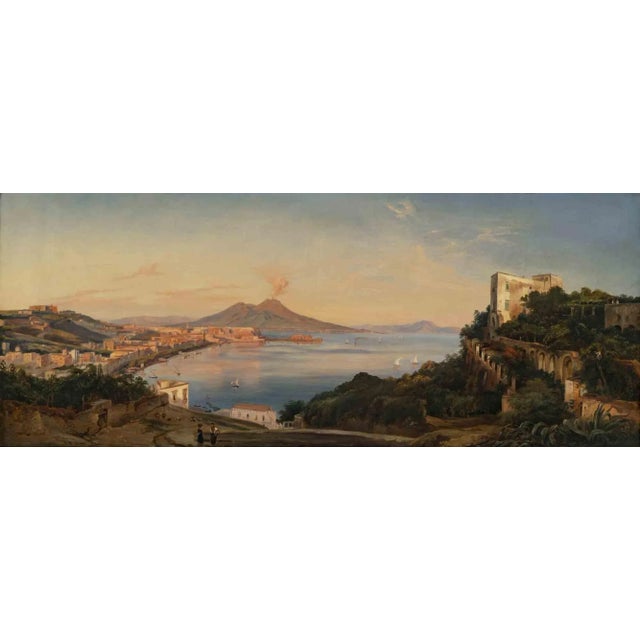 Ancient View of the Bay of Naples, Original Oil Painting, 19th-Century For Sale - Image 6 of 6