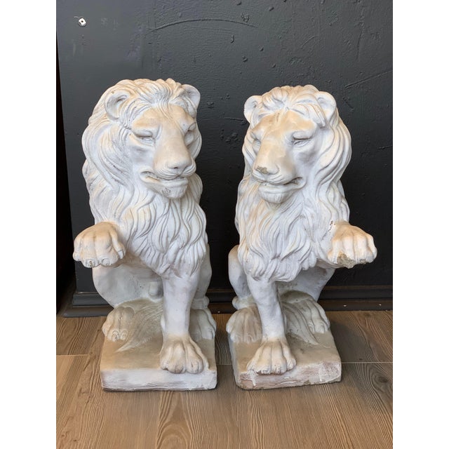 1970s Vintage Cement Lion Statues A Pair Chairish