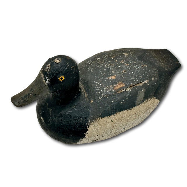 Wood Very Nice Large Size Antique American Hand Carved & Painted Wood Duck Hunters Working Decoy With Glass Eyes For Sale - Image 7 of 18