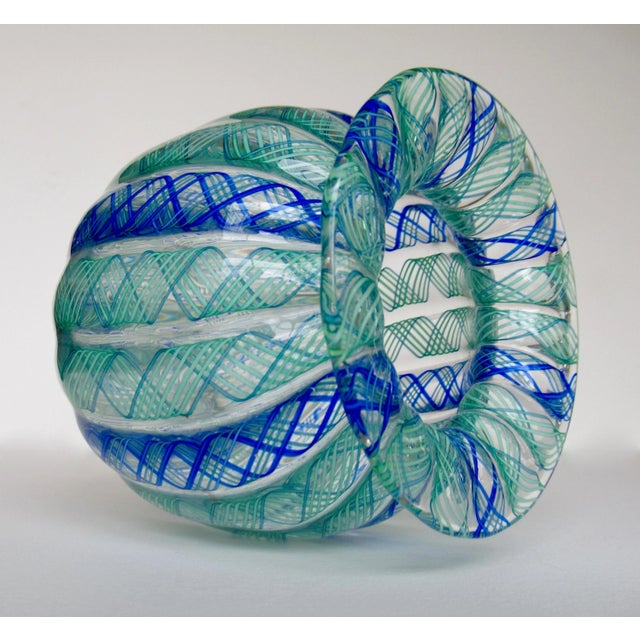 Fratelli Toso Vintage C.1960's Italian Hand-Blown Fratelli Toso "Latticino" Ribbon Murano Decorative "Bulbous" Vessel/Bowl For Sale - Image 4 of 13