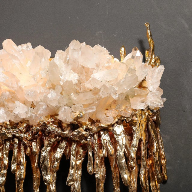 Bronze Pair of Modernist Sconces in Exploded 24k Gilt Bronze & Crystal by Claude Boeltz For Sale - Image 8 of 12