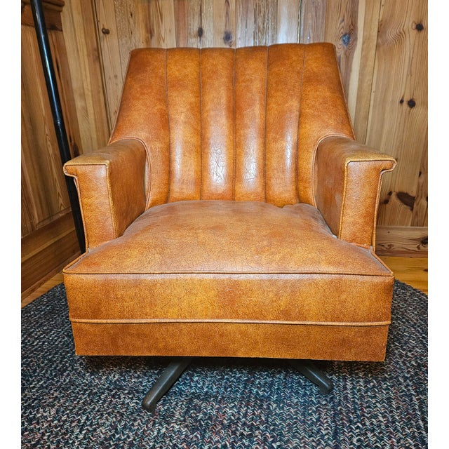 1970s 1970s Mid-Century Modern Faux Leather Swivel Rocker Chair For Sale - Image 5 of 17