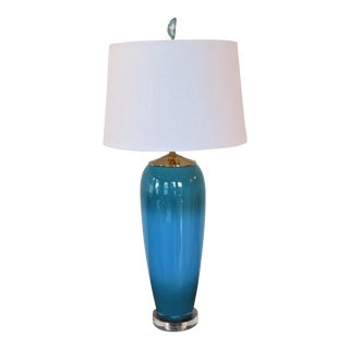 Two Tone Turquoise Glass Lamp and Custom Finial by C. Damien Fox 2019 For Sale