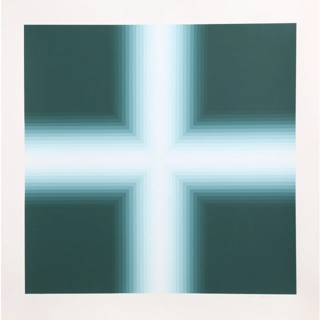 Abstract Babe Shapiro, "Green v. 2", Optical Art Screenprint For Sale - Image 3 of 3