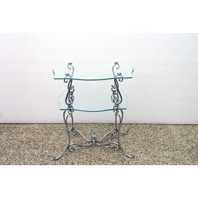 Mid-Century 2-Tier Coffee Table in Chromed Brass and Crystal For Sale - Image 4 of 12