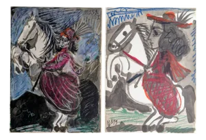 Pablo Picasso, The Knight Girl (Jacqueline Riding), 1961, Original Signed Lithographs in Color, Set of 2