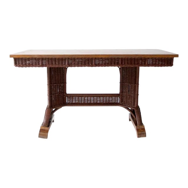 Antique Heywood Wakefield Wicker Table For Sale