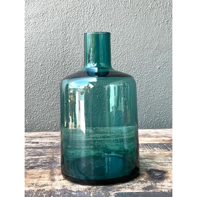 Late 20th Century Vintage Teal Glass Vase For Sale - Image 5 of 14