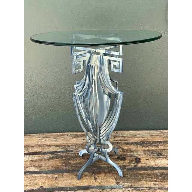 Late 20th Century Vintage Greek Key Motif Metal and Glass Drinks Table For Sale - Image 5 of 12