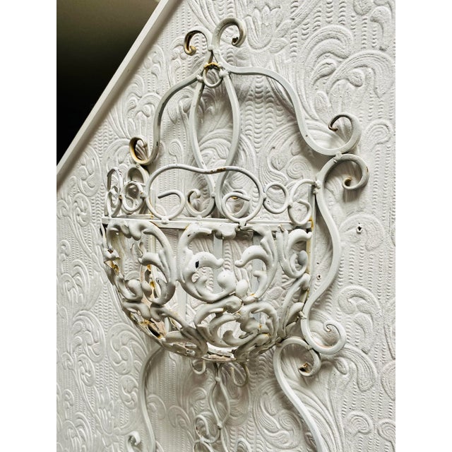 Metal Vintage 1960s White Iron and Metal Hollywood Regency Double Wall Planter For Sale - Image 7 of 13
