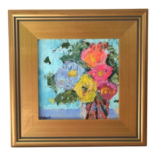 Abstract Floral Bouquet Flowers Painting Including the Antiqued Gold Wood Frame For Sale