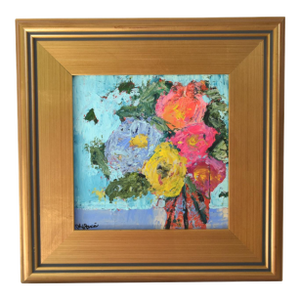 Abstract Floral Bouquet Flowers Painting Including the Antiqued Gold Wood Frame
