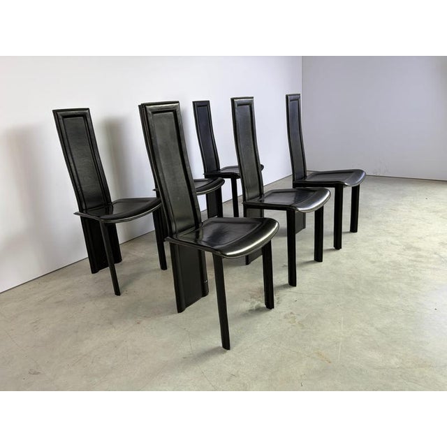Vintage Black Leather Dining Chairs, 1980s, Set of 6 For Sale - Image 6 of 10