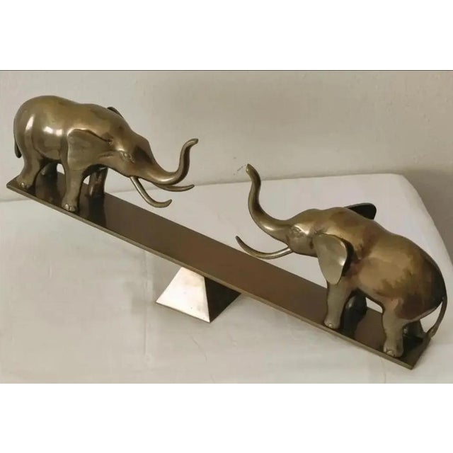 Dolbi Cashier Dolbi Cashier Large Brass Elephants on Seesaw Sculpture ~ Circa 1980s For Sale - Image 4 of 6