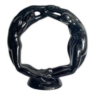 Postmodern Black Ceramic Circle of Love Sculpture by Haeger For Sale