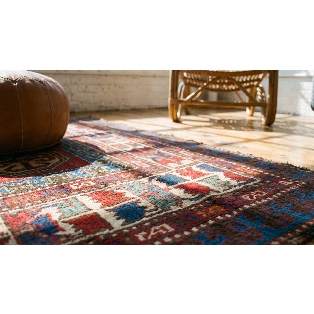 1880s Red Geometric Tribal Antique Caucasian Kazak Rug 4' X 6'5" Handknotted Wool Carpet For Sale In New York - Image 6 of 8