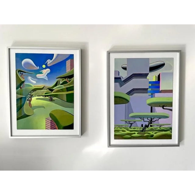 Plastic Nico Pearleyes, Surreal Urban Landscape and Floating Trees, 2024, Acrylic on Paper, Framed For Sale - Image 7 of 15