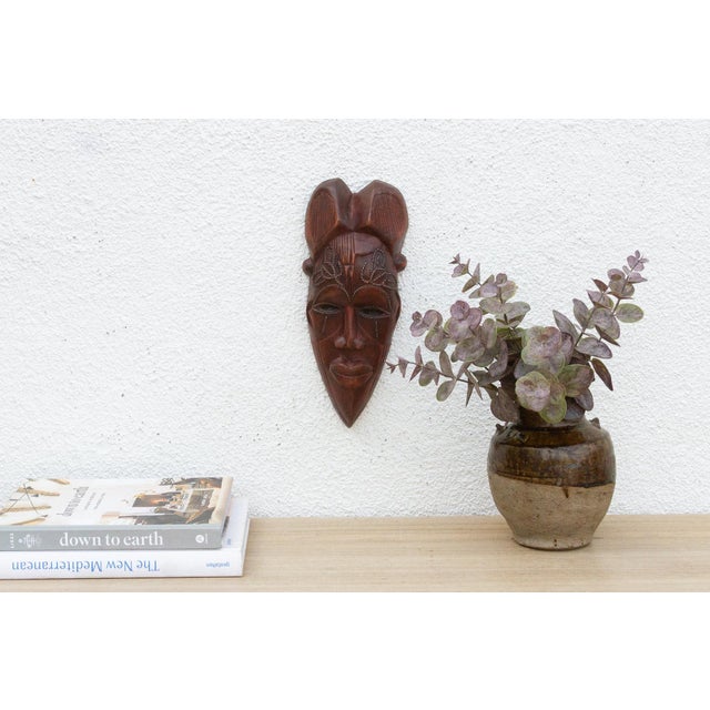 Brown Carved Wood Tribal Wall Art For Sale - Image 8 of 8