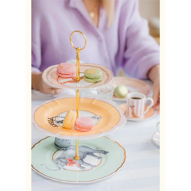 Three-Tier Cake Stand with Animals in English Porcelain by Yvonne Ellen For Sale - Image 6 of 7