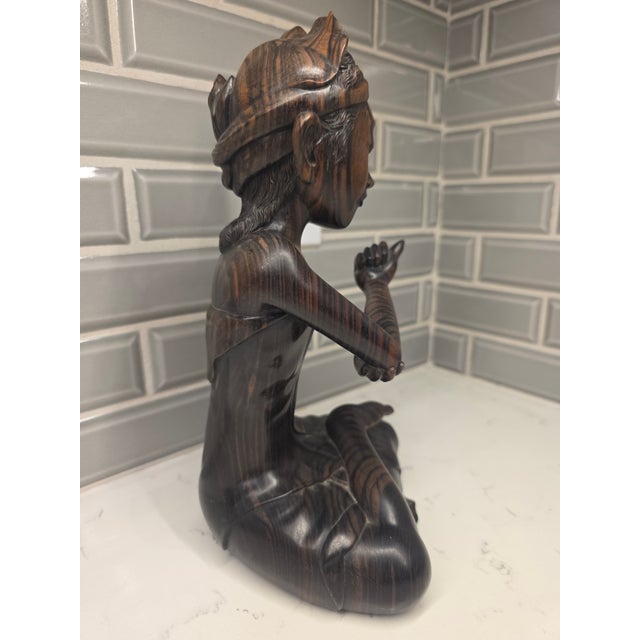 1950s Signed Mid 20th Century Balinese Macassar Ebony Wood Seated Young Boy Sculpture by K. Aria (Mas, Bali) For Sale - Image 5 of 12