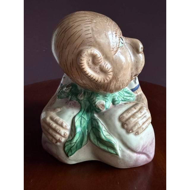 Ceramic Chinese Vintage Porcelain Monkey Figurine Holding a Pear. For Sale - Image 7 of 7
