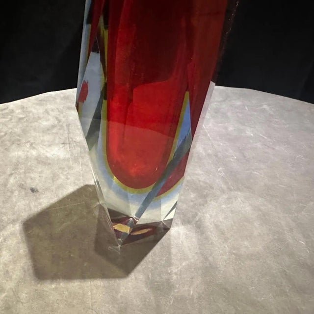 1970s Modernist Red Faceted Murano Glass Vase by Seguso For Sale - Image 10 of 12