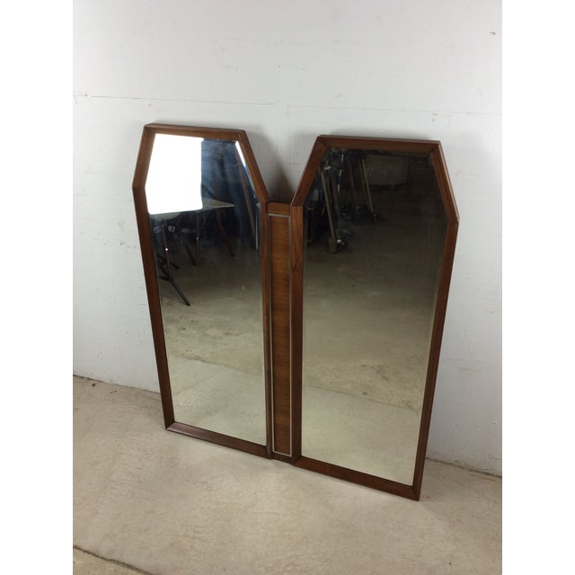 Unique Mid Century Modern Wall Mirror With Two Hexagonal Shaped Mirrors and Walnut Frame For Sale - Image 4 of 18