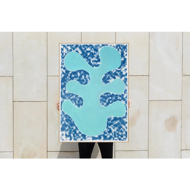 Contemporary 2020 Kind of Cyan, Modern Mixed Media of a Turquoise Leaf Cutout For Sale - Image 3 of 11