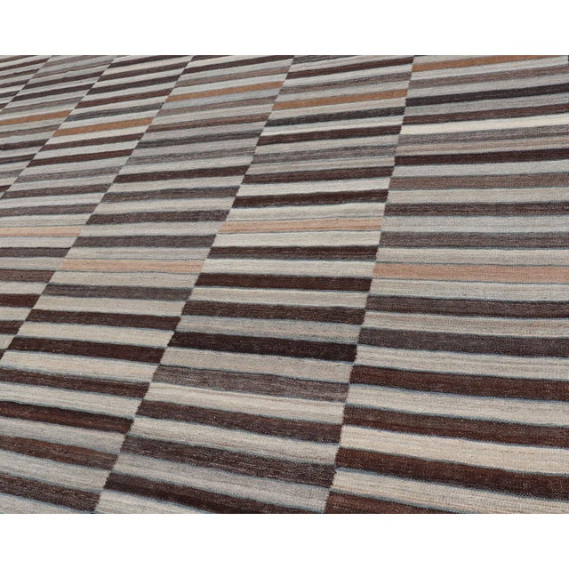 Modern Flat-Weave Kilim Rug in Multi-Panel Striped Design in Earthy Tones For Sale In Atlanta - Image 6 of 13