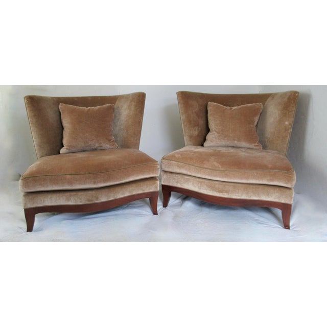 C. 2000: Donghia, "Geneva," Collection Walnut Frame Club Chairs, Upholstered in an Original "To the Trade, " Donghia...