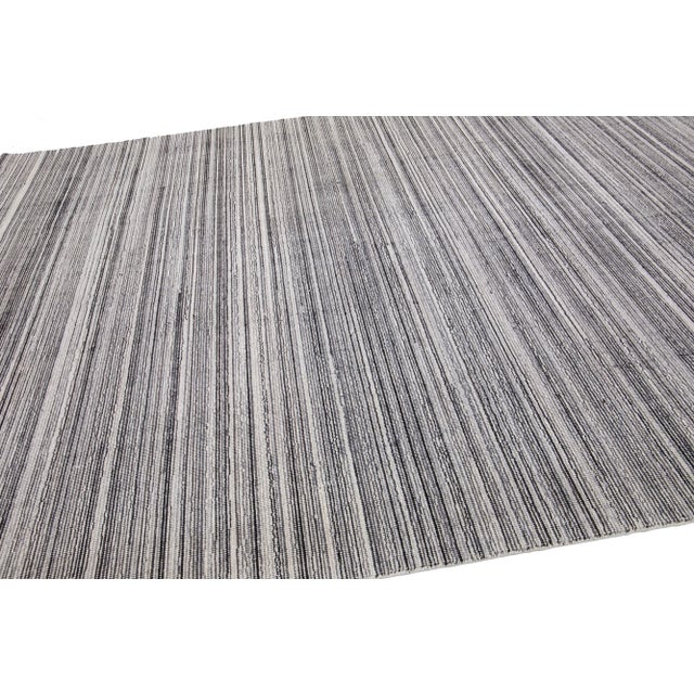 Gray Modern Apadana's Groove Handmade Gray Bamboo/Silk Rug With Stripe Motif For Sale - Image 8 of 11