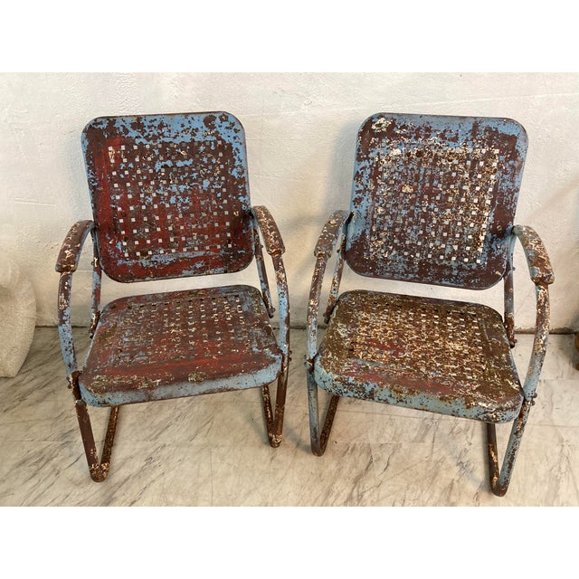 Rustic Outdoor Metal Chairs, a Pair Chairish