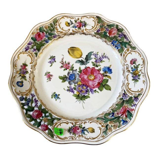 Reticulated Pierced Porcelain Flowers Cabinet Plate Dresden 11" D For Sale
