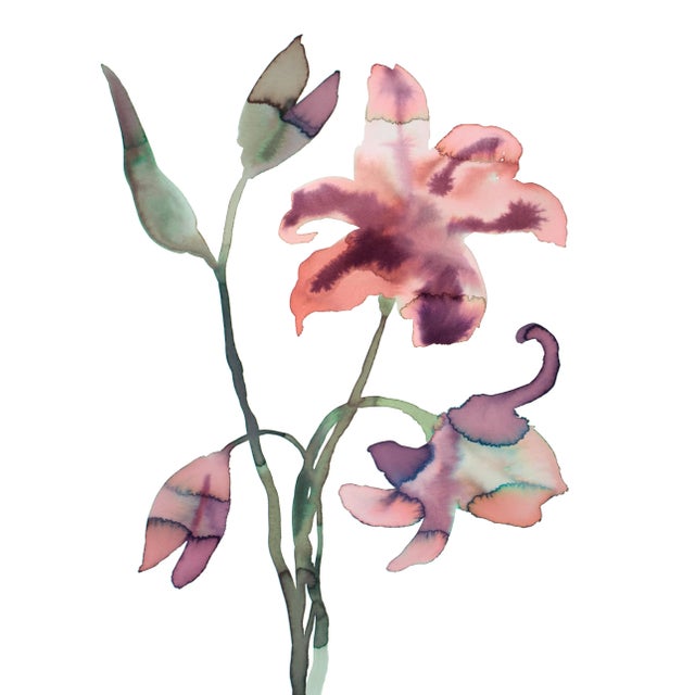 "Lilies" Contemporary Original Botanical Flower Watercolor Painting by Elizabeth Becker For Sale
