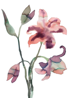 "Lilies" Contemporary Original Botanical Flower Watercolor Painting by Elizabeth Becker