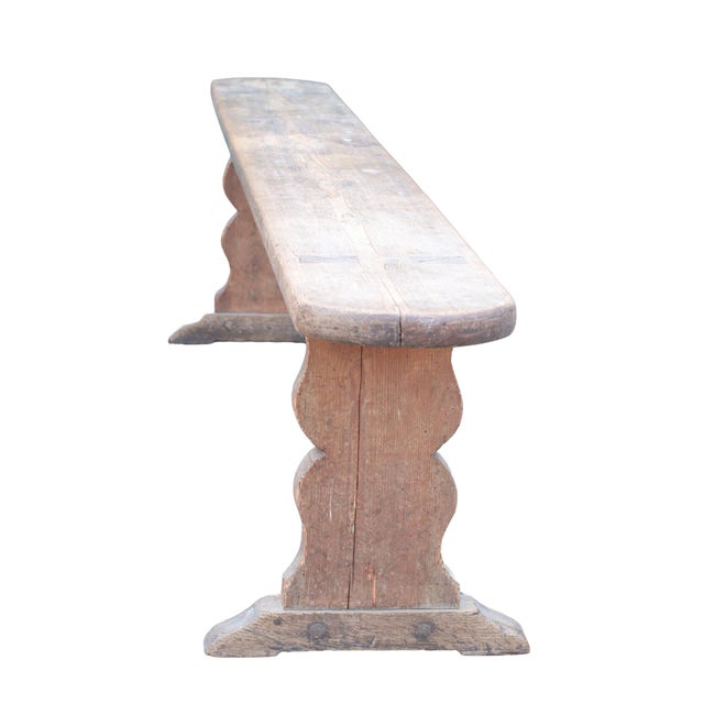 Long French Wabi-Sabi Pine Bench with Sculptural Trestle Supports, 1900 For Sale - Image 4 of 12