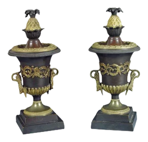 Bronze and Ormolu Candlestick Urns With Reversible Tops - A Pair