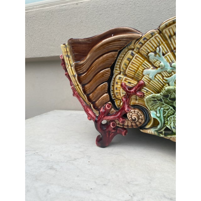 French 19th Century Large Majolica Shell & Coral Jardiniere Sarreguemines For Sale - Image 3 of 11