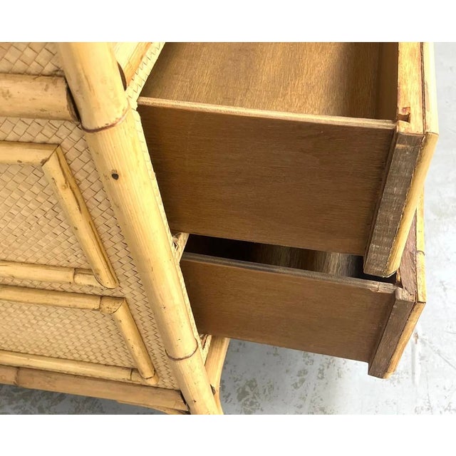 1970s 1970s Coastal Sunburst Cabinet or Tall Chest W/ Bamboo Chippendale Style Fretwork For Sale - Image 5 of 6