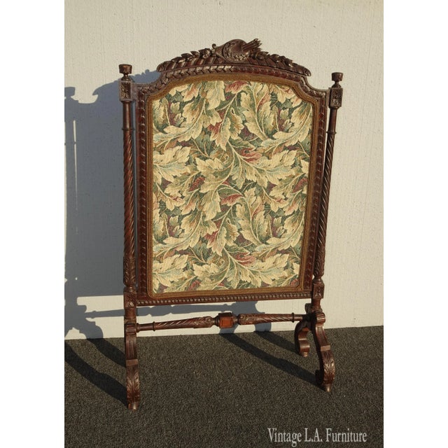 Vintage French Provincial Ornately Carved w Floral Tapestry Fireplace Screen Gorgeous Fireplace Screen in Great Vintage...