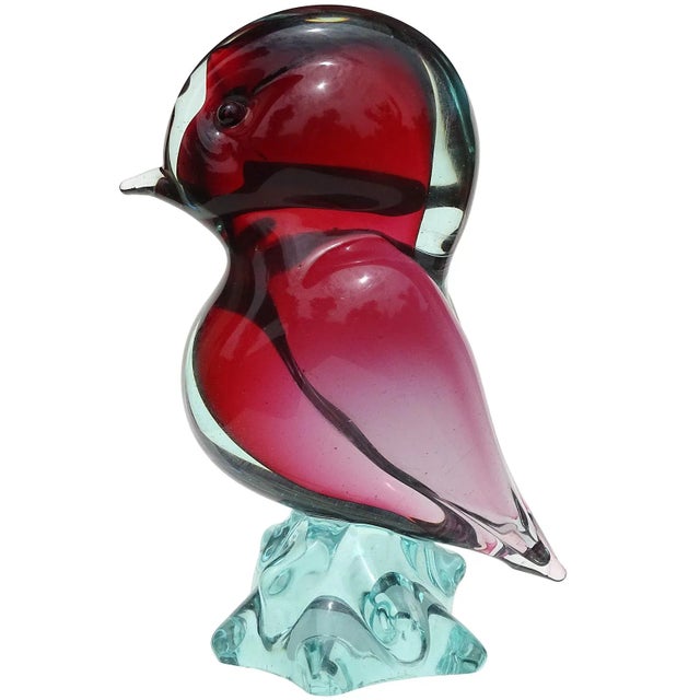 Red Murano Seguso Vintage Sommerso Red Light Blue Italian Art Glass Bird Figure Sculpture on Base For Sale - Image 8 of 8