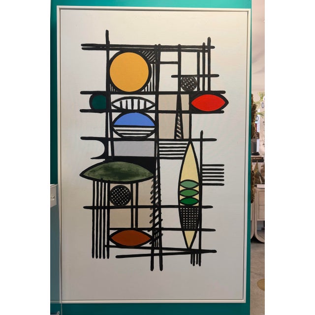 Abstract French Artist Patrice Bertin Geometric Composition Oil on Canvas Framed, Signed and Dated For Sale - Image 3 of 9