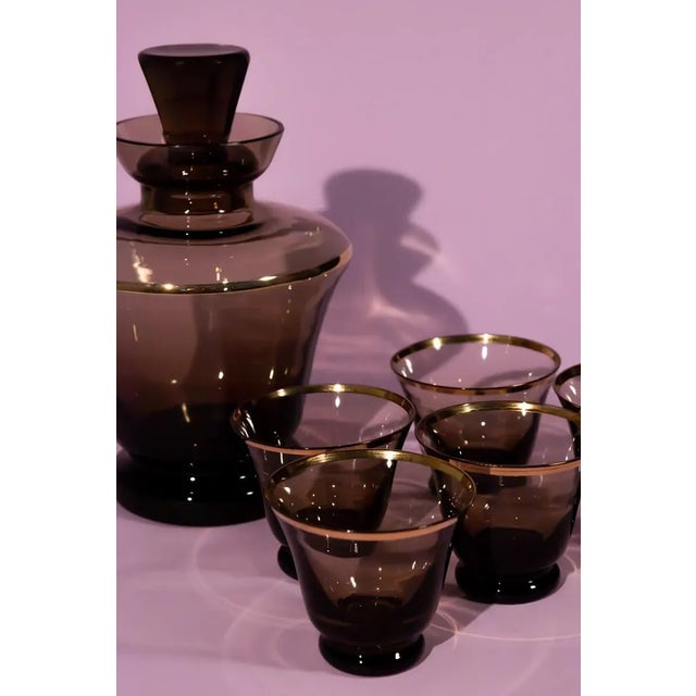 Vintage Smokey Grey Art Glass Decanter Set- 6 Pieces For Sale - Image 6 of 10