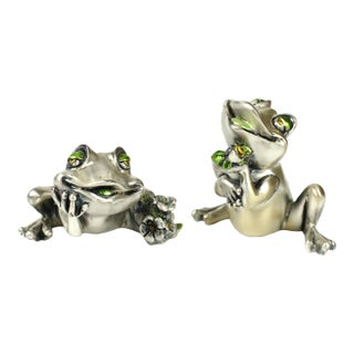 Late 20th Century Italian Silver Plate Metal Frog Figurines - 2 Pieces For Sale