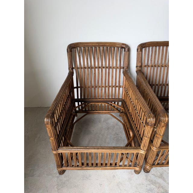 Vintage Palecek President’s State Stick Rattan Lounge Chairs – Pair For Sale - Image 14 of 18