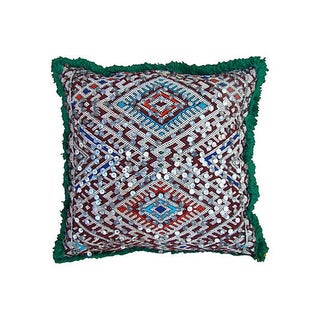 Green & Blue Diamonds Moroccan Sham For Sale