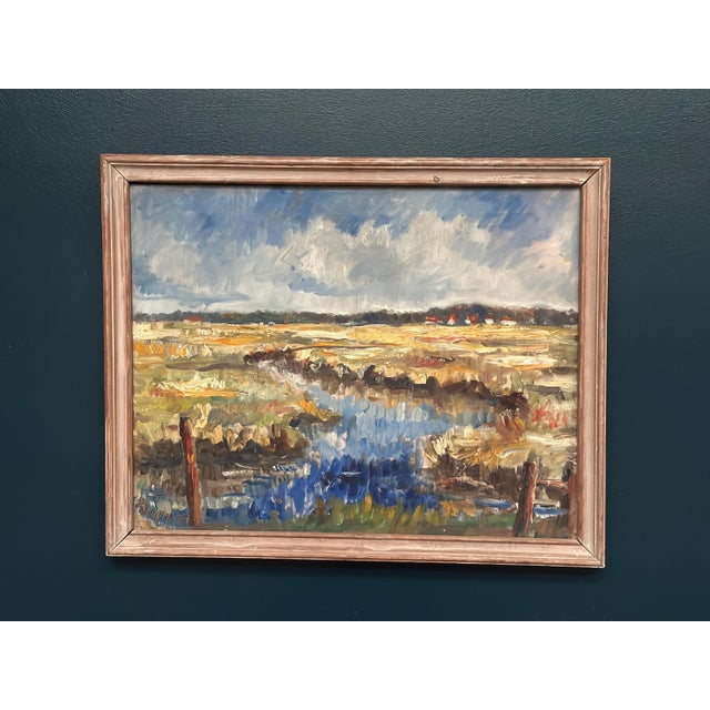 Niels Mandrup Bruun, Marshland from Ribe, 1937, Oil Painting on Canvas, Framed For Sale - Image 14 of 18